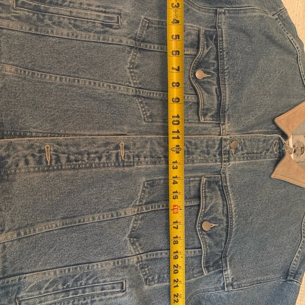 Vintage‎ 90s-Y2K Banana Republic Denim Jean Trucker Jacket*XL*Leather*Blue